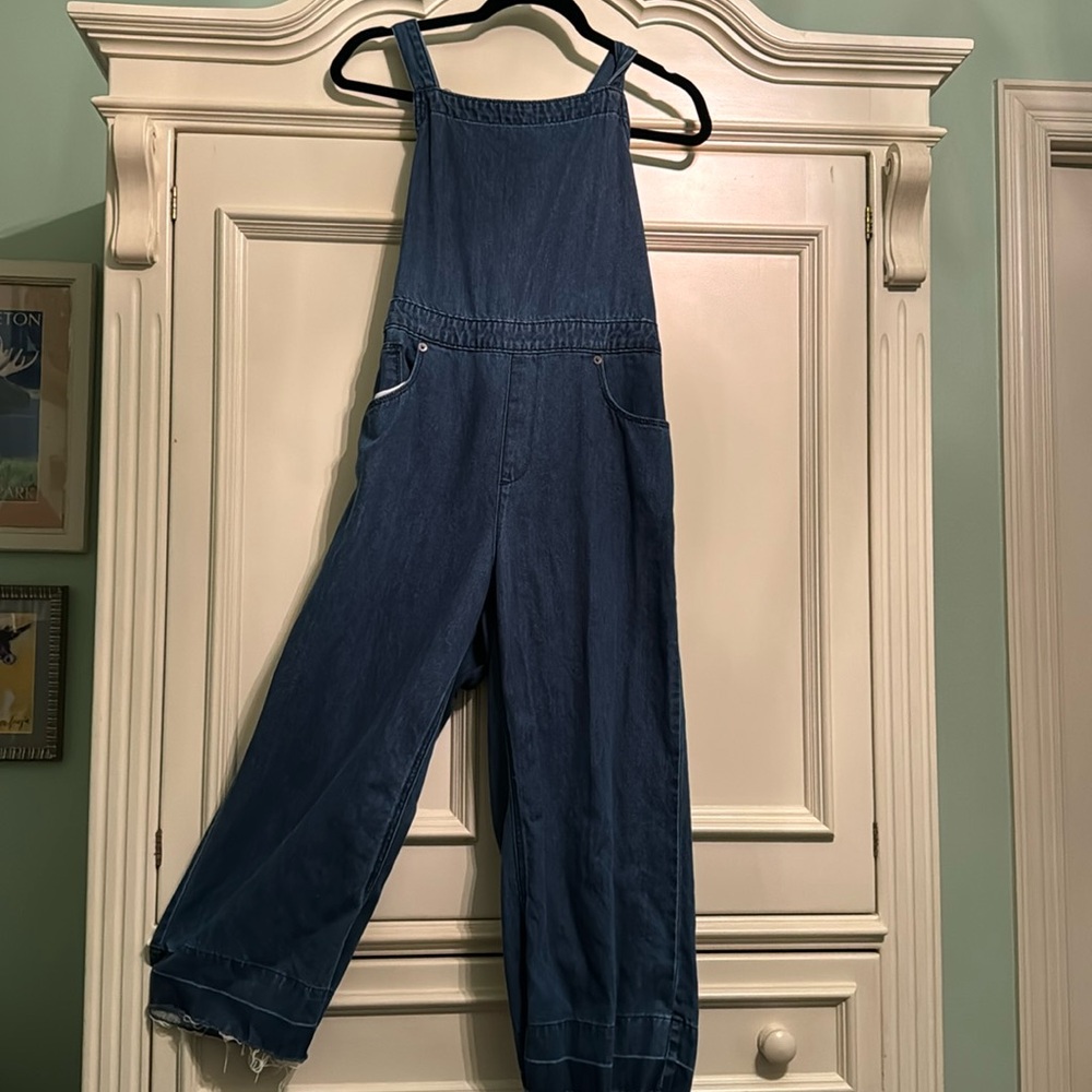 Denim tie-back overalls